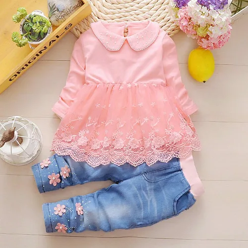 Vista 3 de 19.7 ft-4years - Conjunto de ropa de mezclilla para niñas y bebés (3-4, naranja), Naranja