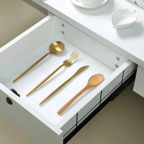 Vista 5 de Revestimiento de silicona para estantes para armarios de cocina, no adhesivo, antideslizante, impermeable, revestimiento de gabinete, revestimiento