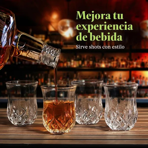 Vista 2 de QUAFFER Vasos de chupito (juego de 6) – Elegantes vasos de chupito con patrón de diamante de 1.75 onzas – Vasos clásicos de whisky vodka tequila