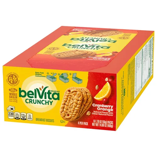 Vista 15 de belVita Galletas de barras de desayuno, naranja arándano, 8 paquetes