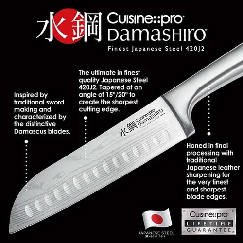 Vista 8 de Cuisine: pro Damashiro - Bloque de cuchillos (Kumi, juego de 7 cuchillos de chef) – Cuchillo de acero japonés – Bloque magnético para cuchillos
