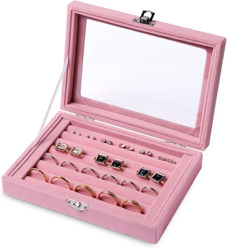 Vista 14 de Frebeauty Bandeja organizadora de anillos de terciopelo pequeña Beige