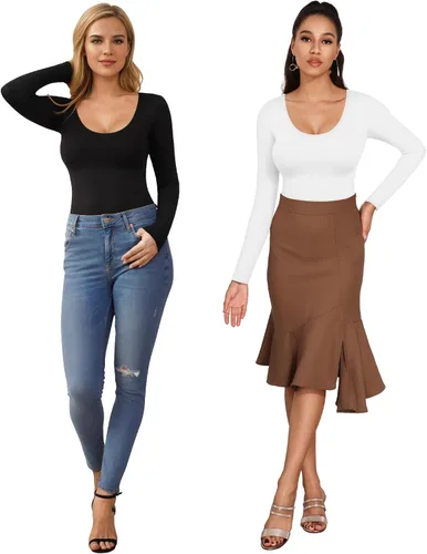 Vista 5 de MANGOPOP Body básico de manga larga con cuello redondo para mujer