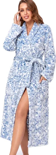 Vista 28 de RONGTAI - Bata de baño de felpa para mujer, batas largas y cálidas de felpa para damas, bata de noche de felpa, ropa para dormir Negro