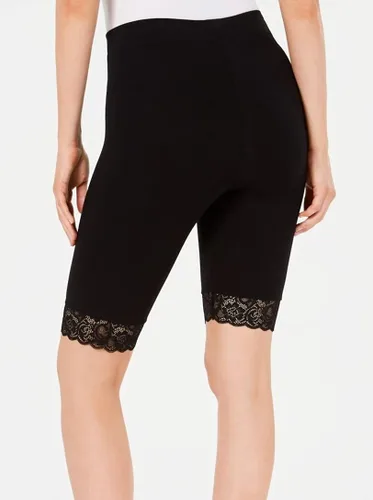 Vista 2 de GUESS Shorts de compresión atléticos con ribete de encaje para mujer