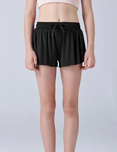 Vista 2 de Paquete de 3 pantalones cortos fluidos para niñas con forro de elastano, 2 en 1, faldas de mariposa para jóvenes, para fitness, correr, deportes