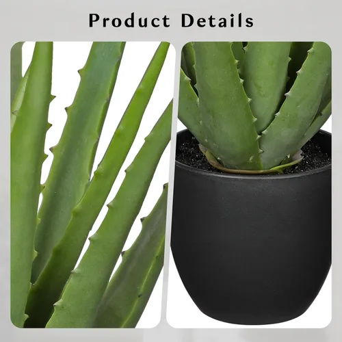 Vista 4 de GnFlus Plantas suculentas falsas de aloe vera de 13 pulgadas, suculentas artificiales grandes con maceta negra, planta de aloe sintético en maceta