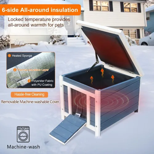 Vista 3 de Casa para gatos resistente a la intemperie para gatos al aire libre en invierno, refugio para gatos al aire libre 100% aislado en todo el perímetro