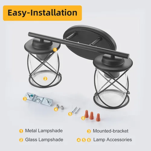 Vista 9 de mavcadonf Luces de Tocador de 2 Luces, Accesorios de Iluminación para Baño Sobre Espejo, Luz de Tocador Negro Mate, Luces de Pared Estilo Granja