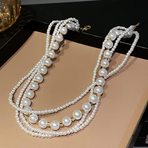 Vista 5 de Gargantilla corta de 4 niveles con borlas de perlas multicapa para novia, accesorios para mujer, Metal