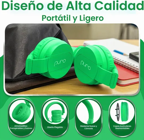 Vista 5 de Puro Sound Labs - Kids Headphones, Volume-Limiting 85dB, PuroBasic, Green Verde