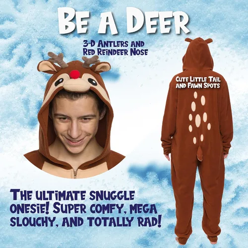 Vista 3 de Funziez! Slim Christmas Adult Onesie - Fun Holiday Costume - Santa Clause and Reindeer One Piece for Adults, Women and Men