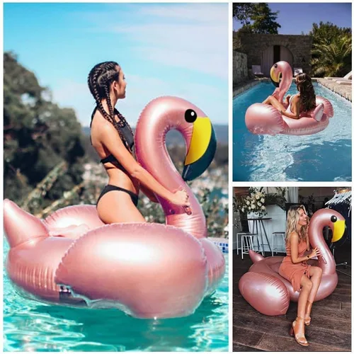 Vista 4 de Jasonwell Flotador inflable gigante de flamenco para piscina con válvulas rápidas, flotador de verano para playa, piscina de descanso, balsa