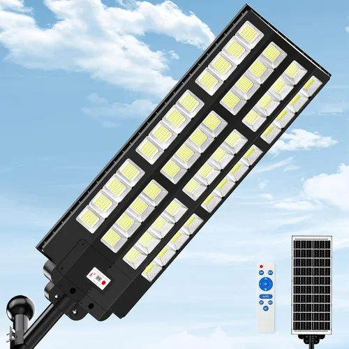 Vista 10 de 1200W Luces solares de calle al aire libre impermeables, luz solar de gran angular alimentada del anochecer al amanecer, control remoto y sensor