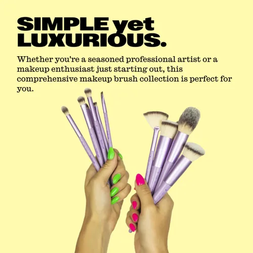 Vista 5 de Trademark Beauty The Essentials - Colección de brochas de maquillaje, cerdas sintéticas, mezcla, sombreado, contorno, lavanda, juego de 12 piezas