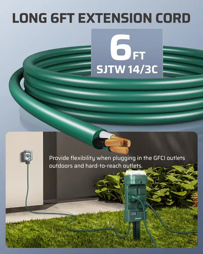 Vista 6 de DEWENWILS Temporizador de estaca mecánica para exteriores, resistente al agua, 6 tomas con conexión a tierra (3 giratorias 180°), cable de 6 pies