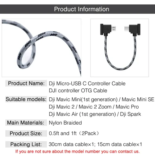 Vista 2 de Cable de control remoto micro a USB C de 1 pie+0.5 pies (paquete de 2) para iPhone 17/16/16e/15 Pro Max, DJI Mavic Mini SE, Mavic 2 Pro/Zoom/Air