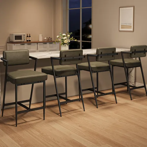 Vista 16 de Garvee Juego de 2 taburetes de bar, sillas de bar altas con cojín grueso y patas de metal gruesas, taburetes de bar tapizados con respaldo y Verde