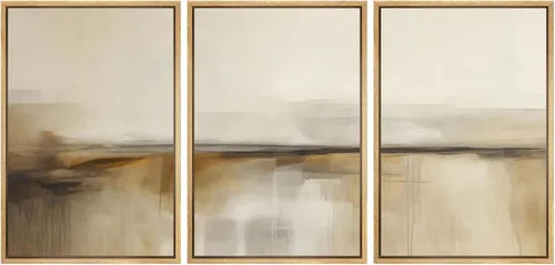 Vista 98 de SIGNFORD - Set de obras de arte en lienzo enmarcado para pared, ilustraciones abstractas de neblina del desierto en tonos neutros beige y marrón