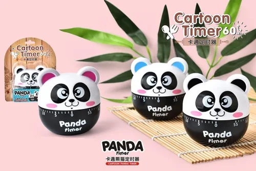 Vista 4 de Temporizador de maquinaria de panda de dibujos animados de tamaño mini 60 minutos Temporizadores de cocina mecánica Reloj contadores de alarma Negro