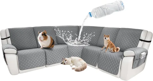 Vista 86 de Fundas impermeables para sofá reclinable seccional en forma de L, 7 piezas, antideslizantes, lavables, juego de fundas reclinables para mascotas
