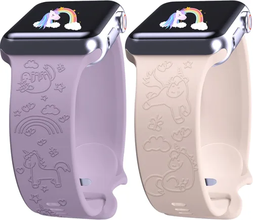 Vista 12 de 2 correas grabadas compatibles con Apple Watch Band 1.732 in 1.575 in 1.772 in, correa deportiva de silicona para mujeres y niñas, correa deportiva