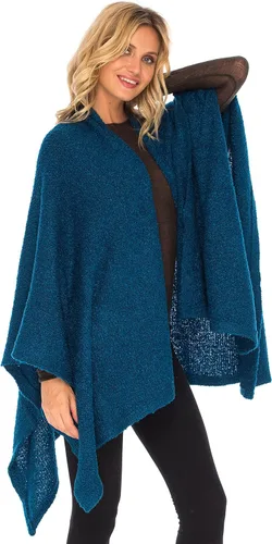 Vista 7 de SHU-SHI Poncho de punto acogedor para mujer, chal envolvente, capa frontal abierta, kimono ligero
