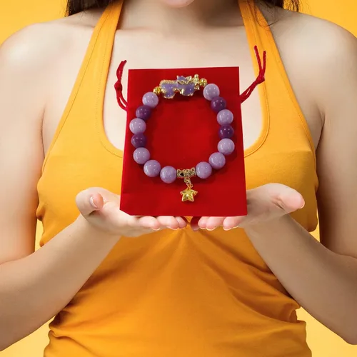 Vista 2 de Heavens Tvcz Pixiu Pulsera para mujeres y hombres amatista natural piedra morada cuentas positivas espirituales Feng Shui dijes tailandeses