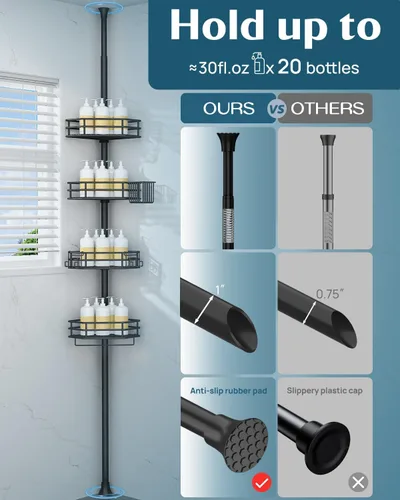 Vista 5 de SEIRIONE Estante de Esquina para Ducha con Soporte de Tensión, Instalación Rápida, Organizador de Baño Libre de Óxido para Estante de Bañera