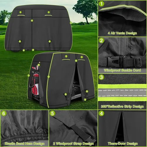 Vista 9 de Funda para carrito de golf de 2/4 pasajeros para EZGO, Club Car, Yamaha con tiras reflectantes, protección para todo tipo de clima, impermeable, a