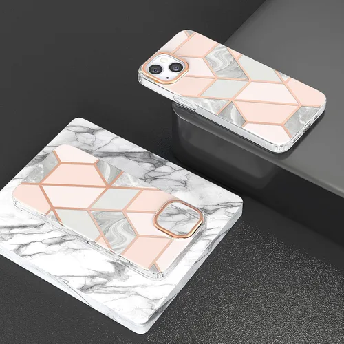 Vista 4 de MATEPROX Funda compatible con iPhone 13, diseño de mármol, delgada y elegante funda geométrica para iPhone 13 de 6.1 pulgadas 2021 (rosa mármol)