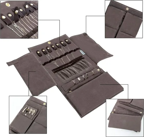 Vista 4 de Becko - Organizador de joyas para múltiples collares anillos pulseras de piel flexible y gamuza gran capacidad sin arrugas ligero portátil