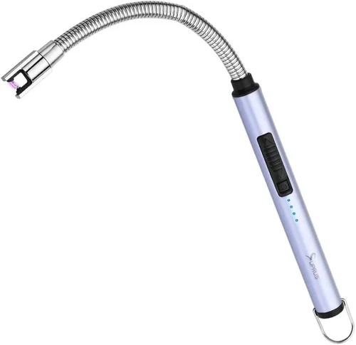 Vista 17 de Encendedor de velas eléctrico SUPRUS USB tipo C recargable, con carcasa de acero y gancho para colgar con cuello flexible de 360° (negro)