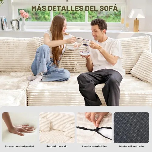 Vista 5 de Sofá modular de 146 pulgadas, sofás de nube convertibles en forma de U para sala de estar con otomana, juego de sofá de pana de 6 plazas sin hueso