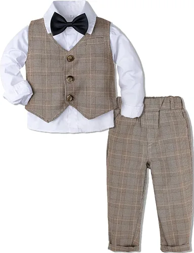 Vista 94 de A&J DESIGN Conjunto de traje de caballero para niños pequeños, 3 piezas, camisas, chaleco y pantalones