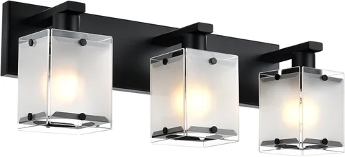 Vista 22 de Iluminación de aplique de pared de 2 luces con base de bombilla E26, lámpara de tocador de baño moderna de níquel cepillado para sobre espejo