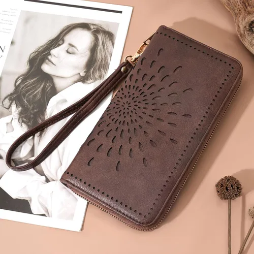 Vista 2 de APHISON Billetera para mujer, gran capacidad, monedero, tarjetero, RFID, pulsera, teléfono, cremallera, moneda, bolsillo de viaje