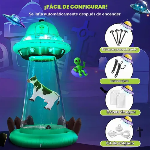 Vista 7 de ZPISF Inflables de Halloween de 10 pies OVNI con vaca flotante decoraciones Secuestro OVNI de 10 pies