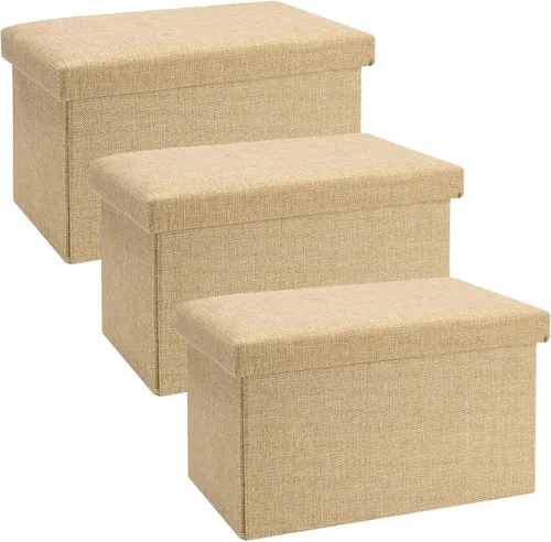 Vista 8 de HOZEON 3 Pack 15.7 x 9.8 x 9.11 Inches Folding Storage Ottoman, Blue Rectangle Footrest Seat, Multifunctional Foot Stool for Living Room, Office