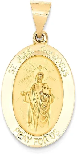 Vista 8 de ICE CARATS Collar con colgante de medalla de San Judas Tadeo San Judas Tadeo de oro amarillo de 14 quilates, joyería fina religiosa para mujer
