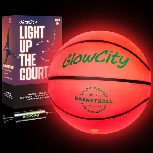 Vista 12 de GlowCity Baloncesto que brilla en la oscuridad – Tamaño 5, 6, 7 bola iluminada para niños, adolescentes y adultos – Juegos nocturnos al aire libre