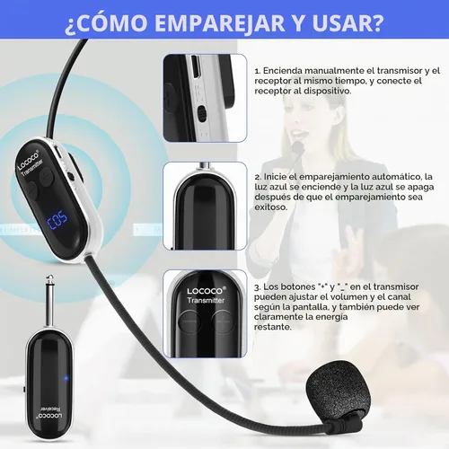 Vista 7 de Sistema de micrófono inalámbrico UHF para auriculares: Auriculares con micrófono - Pantalla digital LED, micrófono de cabeza y de mano 2 en 1