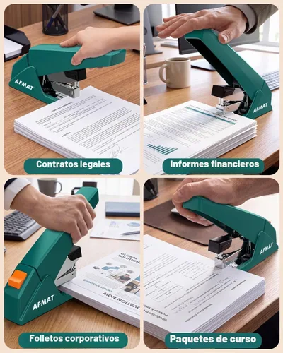 Vista 8 de AFMAT Engrapadora resistente, capacidad de 100 hojas, 50% menos esfuerzo Verde