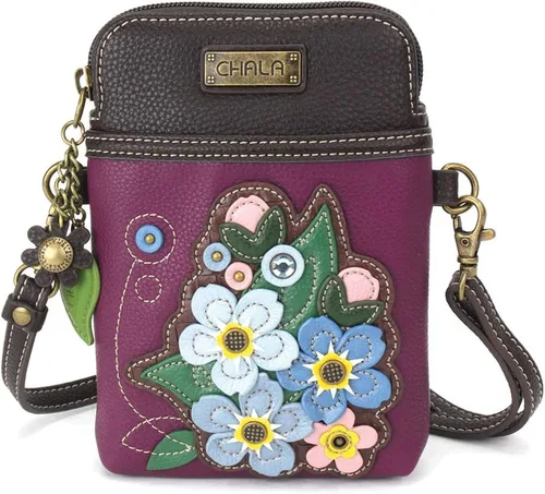 Vista 10 de CHALA Plant Life Collection - Bolso cruzado para teléfono celular, piel sintética, lona, multicolor, con correa ajustable Hongos marrones - Azul