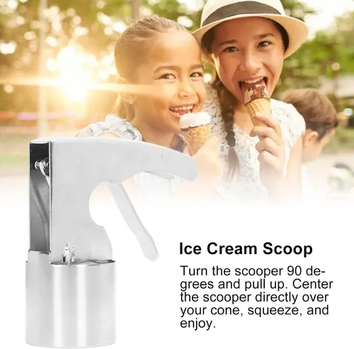 Vista 5 de Cuchara de helado de acero inoxidable con gatillo, cuchara, cuchara de helado con gatillo, cuchara para excavadora de helado para bodas, cumpleaños