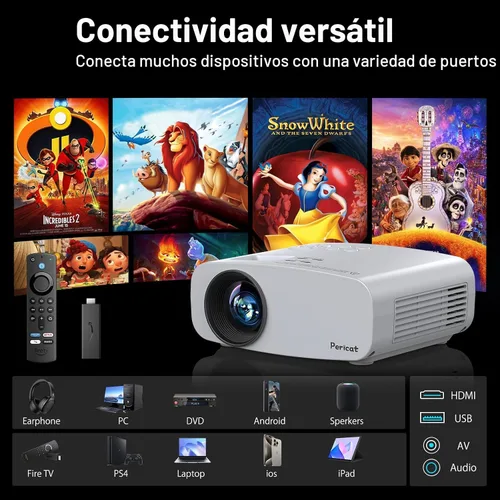 Vista 6 de Proyector con WiFi y Bluetooth, pericat 4K compatible con proyector nativo