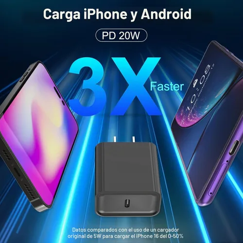 Vista 3 de Cargador de carga rápida para iPhone 16 y 15, paquete de 3 cargadores USB C PD de 20 W con cable de 10 pies, cable USB C tipo C para iPhone 16/16