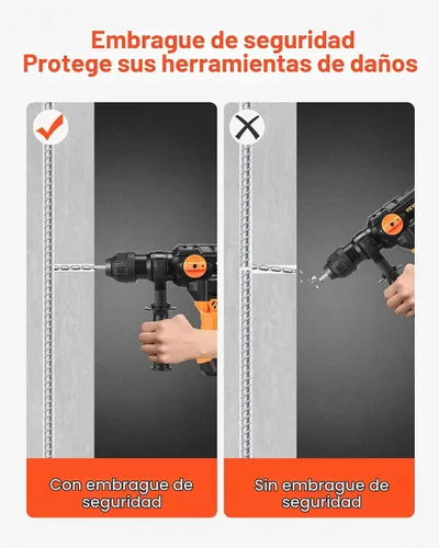 Vista 9 de VEVOR - Rotomartillo SDS-Plus de 1-1/4 pulgadas, taladro con cable de 13 amperios, martillos de astilla de servicio pesado con control de vibración