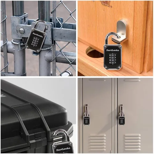 Vista 7 de FortLocks - Candado de combinación de 4 dígitos, resistente, de acero inoxidable endurecido, resistente a la intemperie y al aire libre, fácil