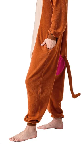 Vista 5 de Spooktacular Creations Pijama unisex de mono para adultos, disfraz de mono de felpa con sombrero y cola para disfrazarse, fiesta temática de juego